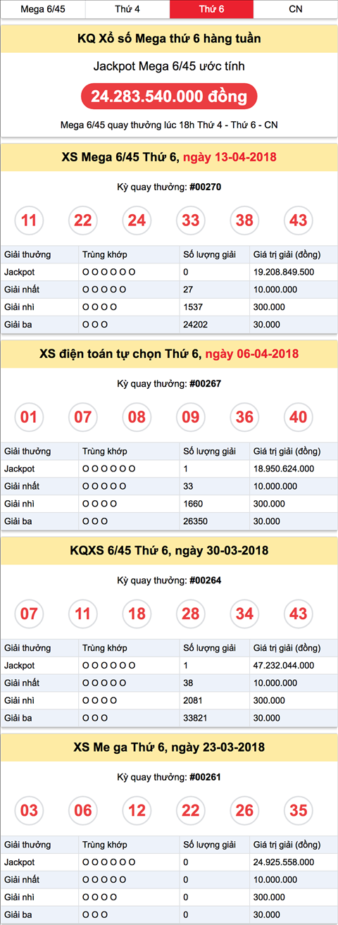 Thong ke Vietlott thu 6 ngay 20-4-2018 Thong ke Vietlott thu 6 ngay 20-4-2018